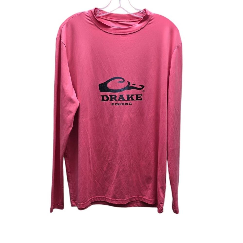 Drake Fishing Performance Long Sleeve T-Shirt Graphic Print Coral Pink SZ Medium